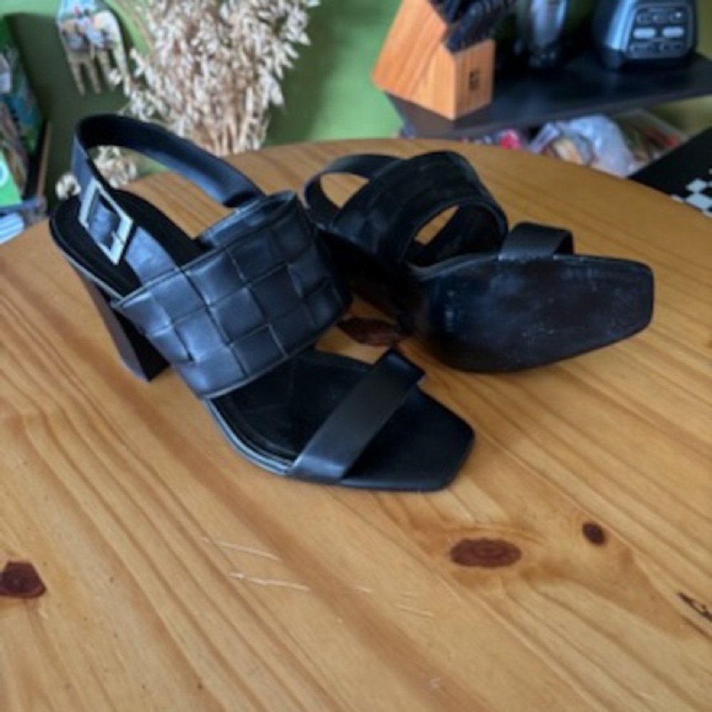 Charles David Black Woven Heeled Sandals